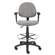 Boss Office Contoured Comfort Rolling Fabric Drafting Stool with Arms in Gray