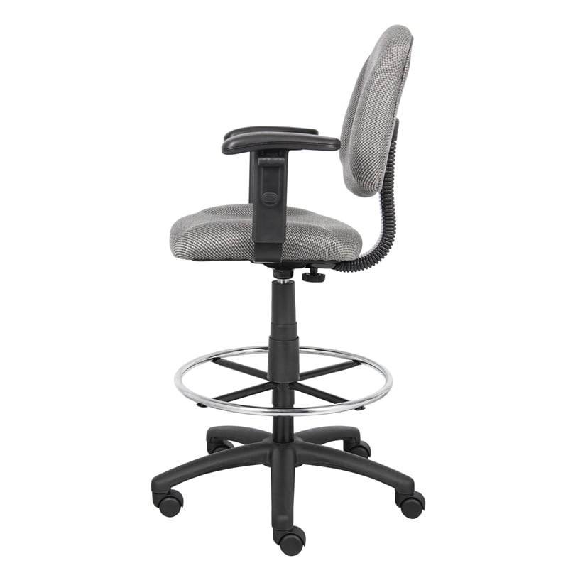 Boss Office Contoured Comfort Rolling Fabric Drafting Stool with Arms in Gray
