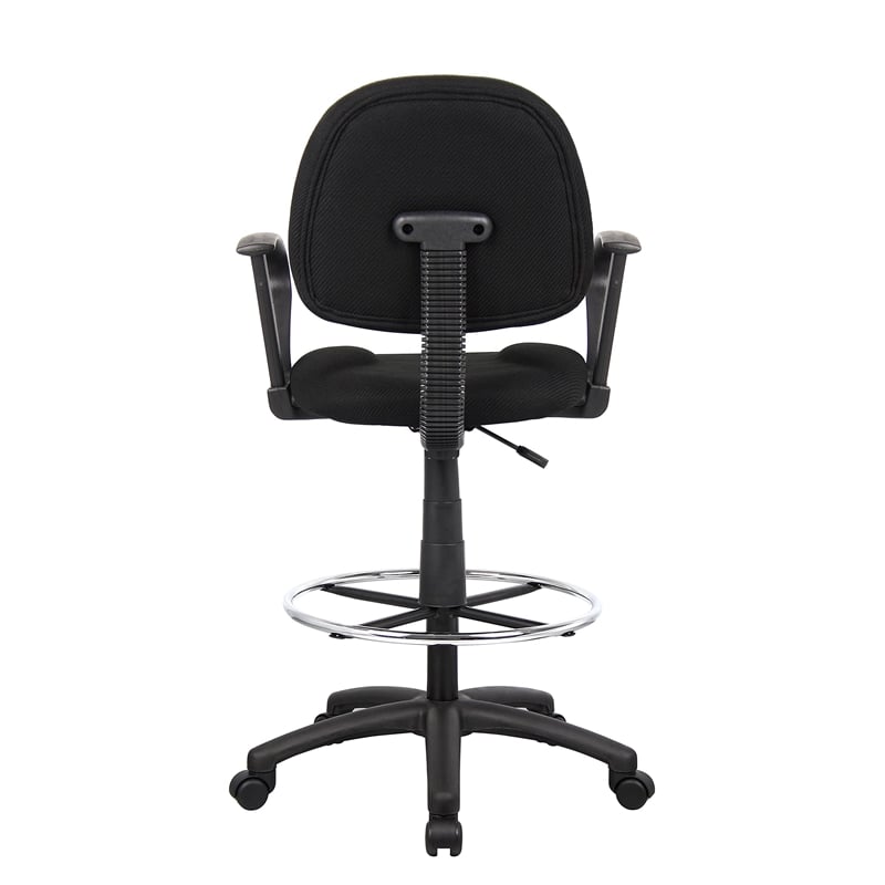 Boss Office Contoured Comfort Fabric Drafting Stool with Loop Arms in Black