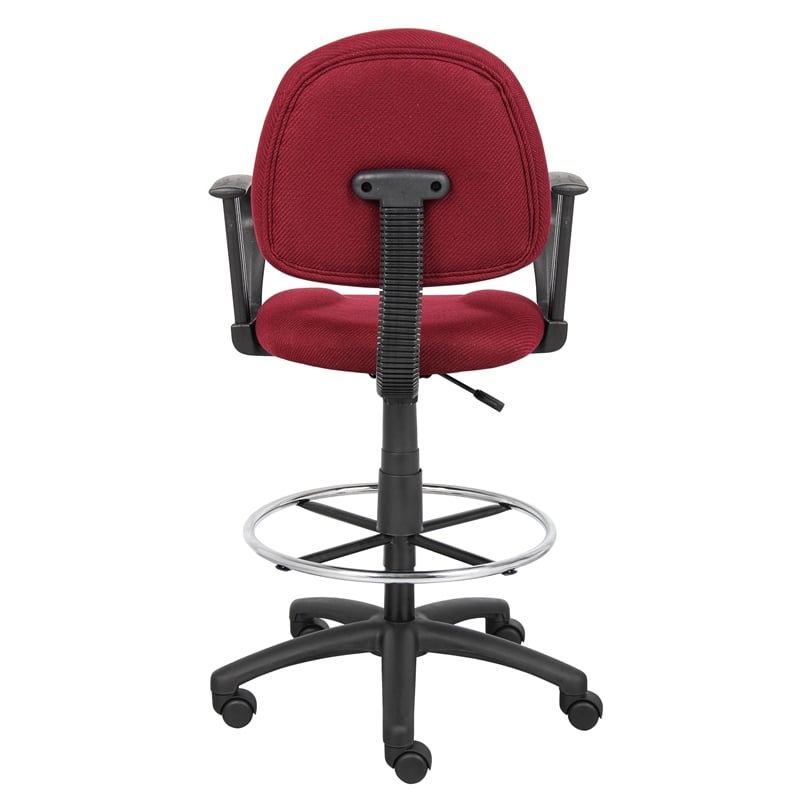 Boss Office Contoured Comfort Fabric Drafting Stool with Loop Arms in Burgundy
