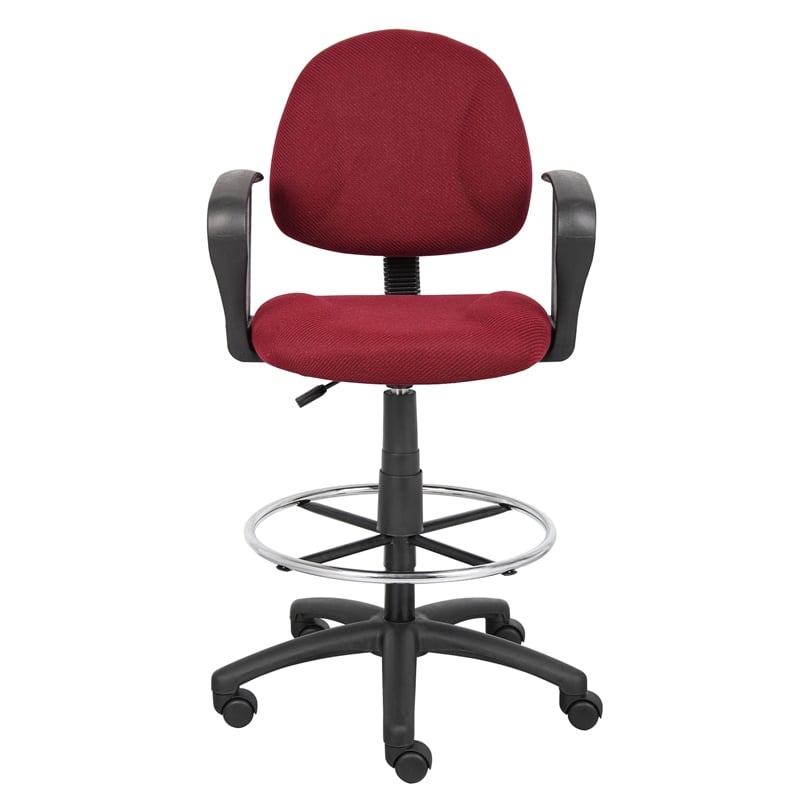 Boss Office Contoured Comfort Fabric Drafting Stool with Loop Arms in Burgundy