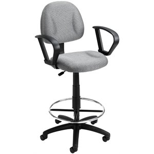 Boss Office Contoured Comfort Fabric Drafting Stool with Loop Arms in Gray