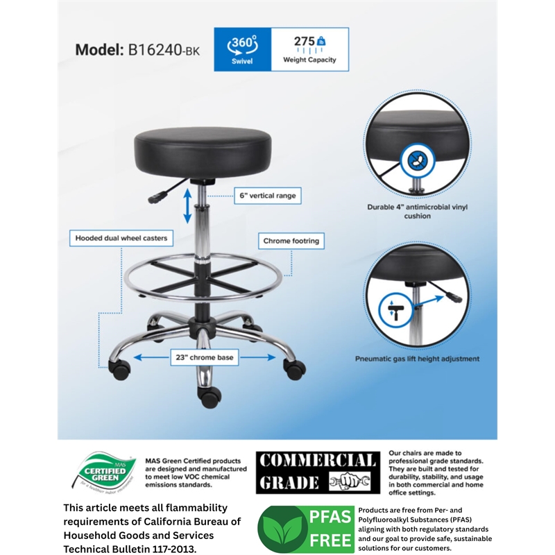 Boss Office Products Vinyl Medical/Drafting Stool in Beige