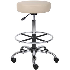 Boss Office Adjustable Faux Leather Backless Drafting Stool in Beige