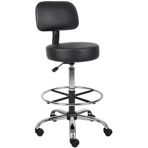 Boss Office Adjustable Faux Leather Drafting Stool in Black