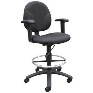 Boss Office Adjustable Arm Fabric Upholstered Drafting Stool in Black