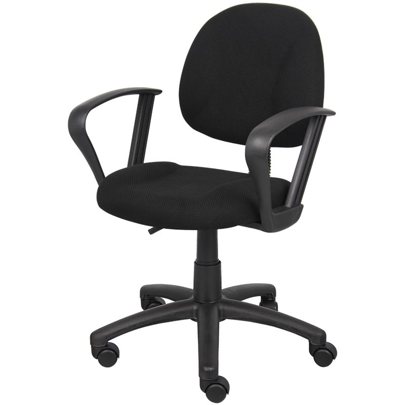 Boss Office Mid Back Ergonomic Fabric Office Swivel Chair With Arms in Black