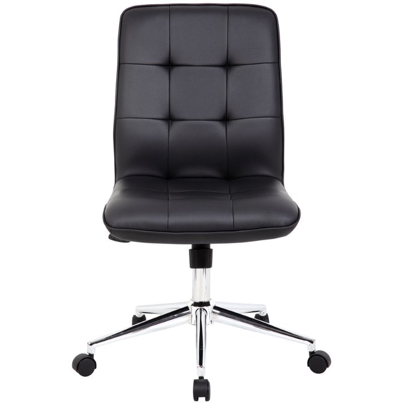 Boss Office Modern Faux Leather Tufted Ergonomic Office Swivel Chair in Black
