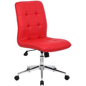 Boss Office Modern Faux Leather Tufted Ergonomic Office Swivel Chair in Red