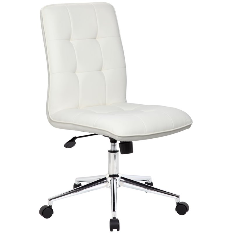 Boss Office Modern Faux Leather Tufted Ergonomic Office Swivel Chair in White