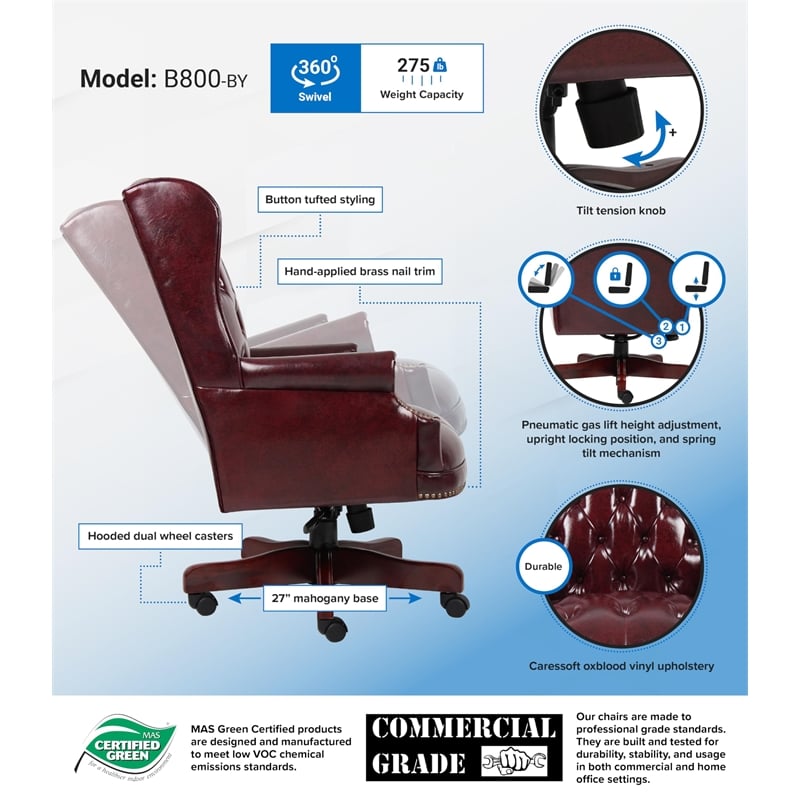 Boss Office Traditional High Back Faux Leather Tufted Executive Chair in Oxblood