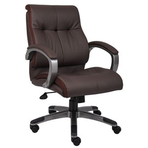 Boss Office Double Plush Mid Back Leather Office Swivel Chair in Brown