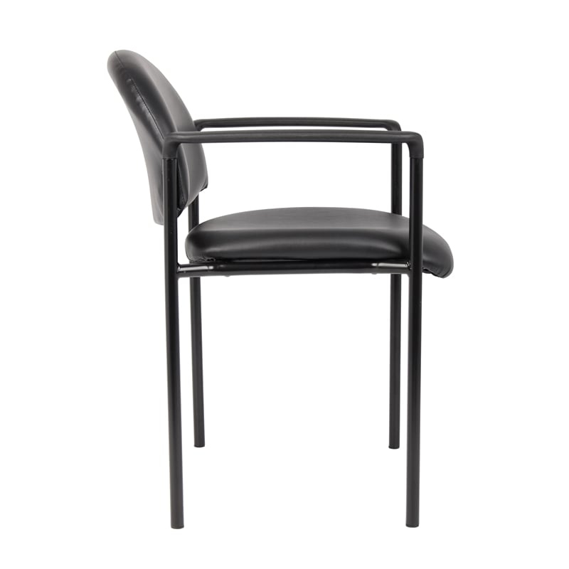 Boss Office Diamond Faux Leather Upholstered Stackable Guest Chair in Black
