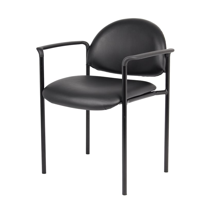 Boss Office Diamond Faux Leather Upholstered Stackable Guest Chair in Black