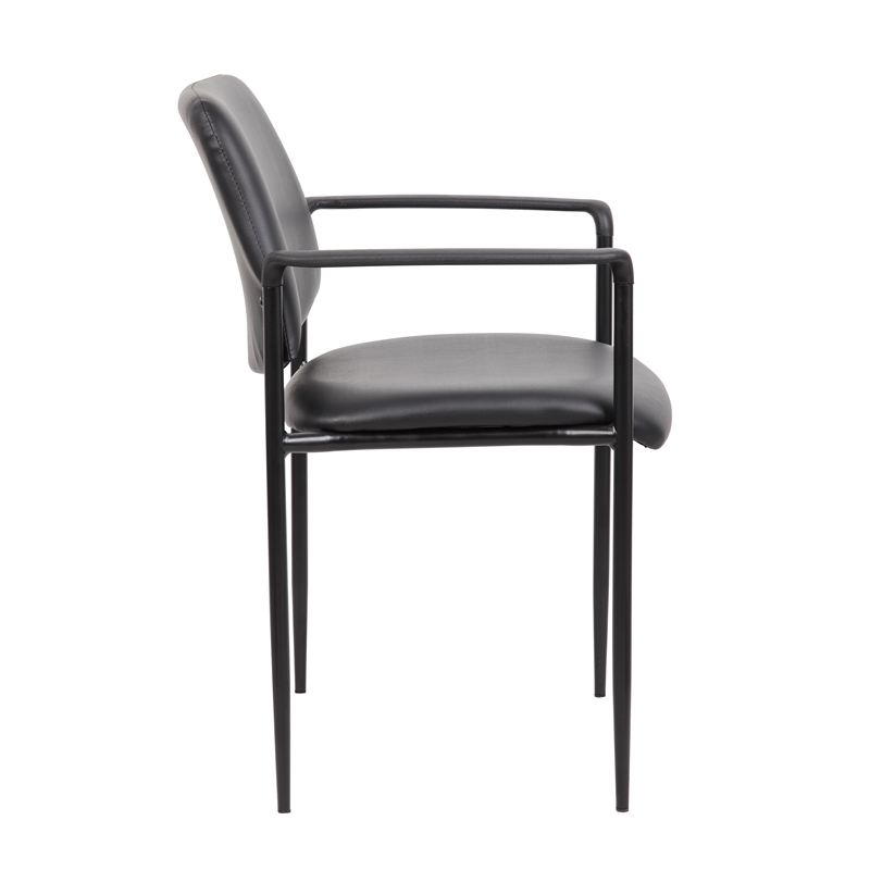 Boss Office Square Back Diamond Faux Leather Stackable Guest Chair in Black