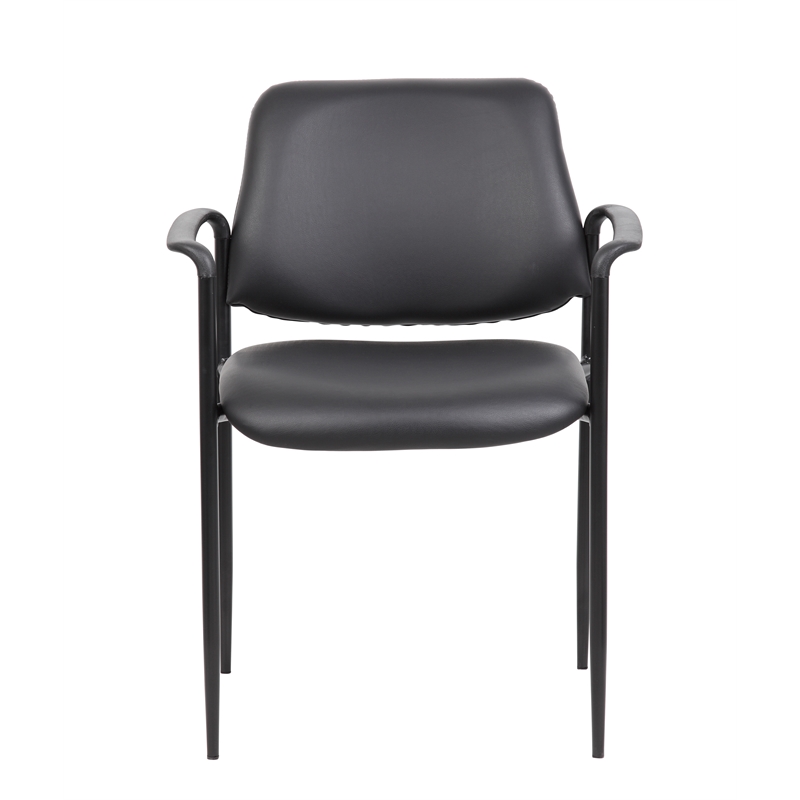 Boss Office Square Back Diamond Faux Leather Stackable Guest Chair in Black