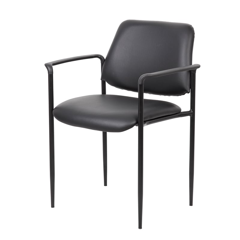 Boss Office Square Back Diamond Faux Leather Stackable Guest Chair in Black