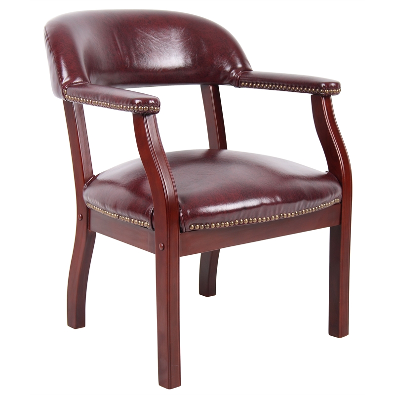 Boss Office Ivy League Faux Leather Executive Captains Guest Chair in Burgundy