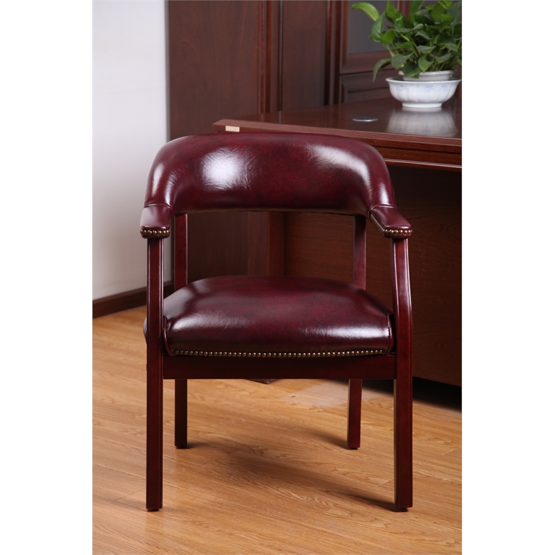 Boss Office Ivy League Faux Leather Executive Captains Guest Chair in Burgundy