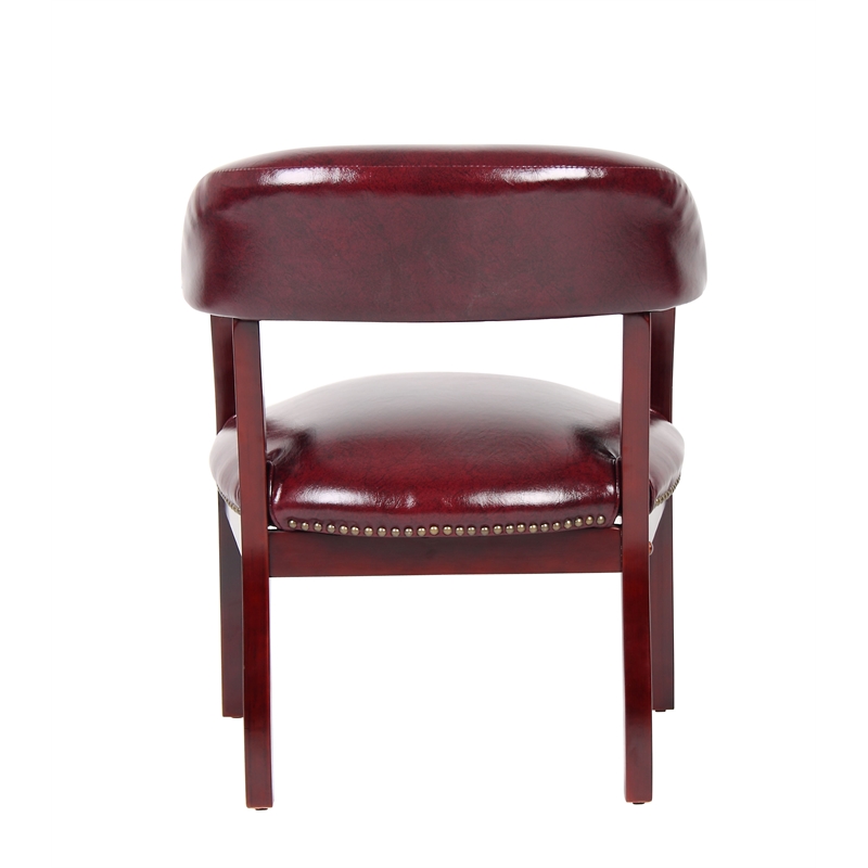 Boss Office Ivy League Faux Leather Executive Captains Guest Chair in Burgundy