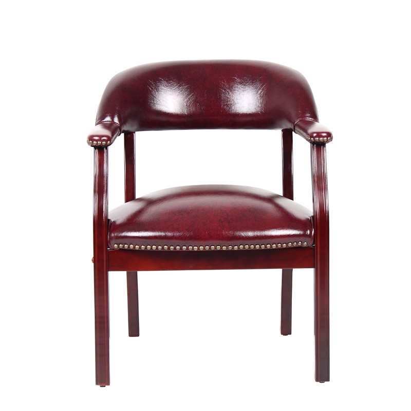 Boss Office Ivy League Faux Leather Executive Captains Guest Chair in Burgundy