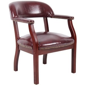 Boss Office Ivy League Faux Leather Executive Captains Guest Chair in Burgundy