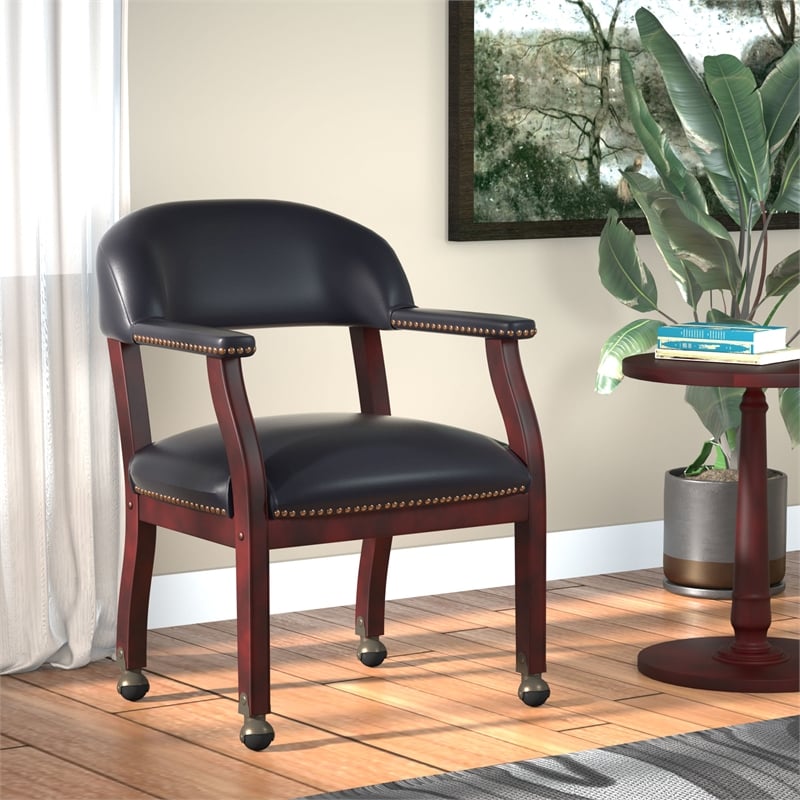 Boss Office Ivy League Faux Leather Executive Mobile Guest Chair in Black