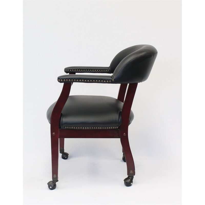 Boss Office Ivy League Faux Leather Executive Mobile Guest Chair in Black