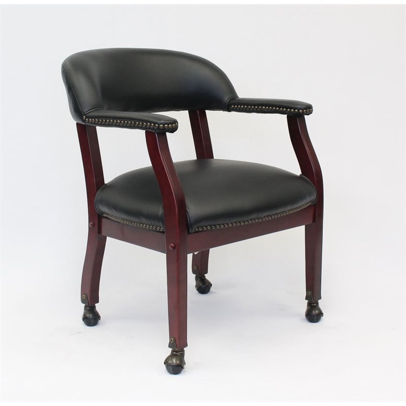 Boss Office Ivy League Faux Leather Executive Mobile Guest Chair in Black