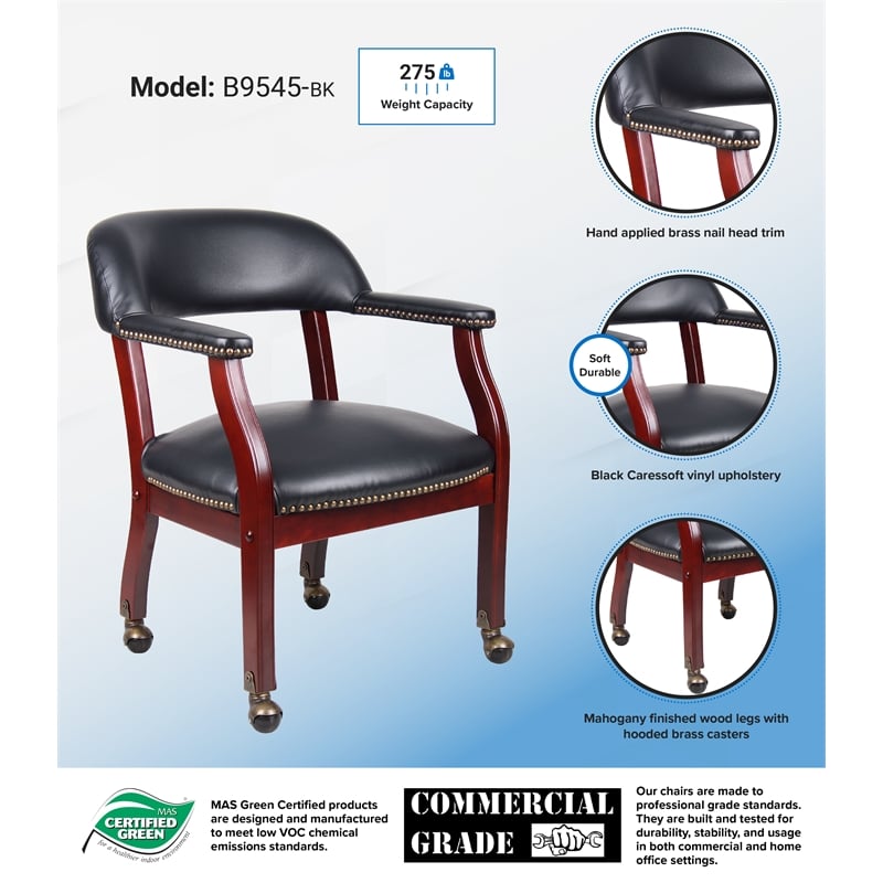 Boss Office Ivy League Faux Leather Executive Mobile Guest Chair in Black