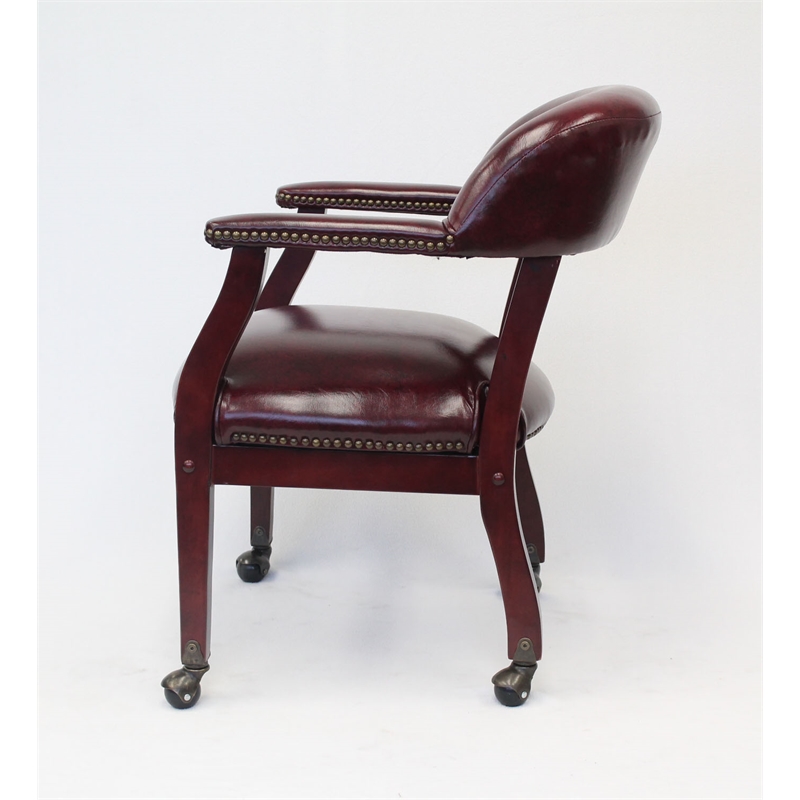 Boss Office Ivy League Faux Leather Executive Mobile Guest Chair in Burgundy