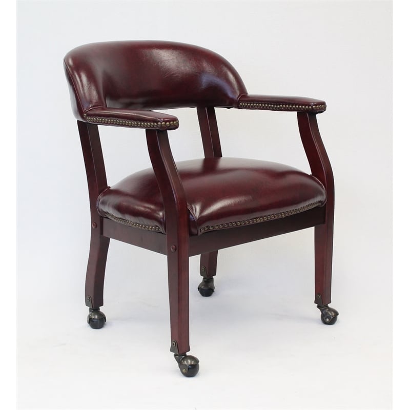 Boss Office Ivy League Faux Leather Executive Mobile Guest Chair in Burgundy