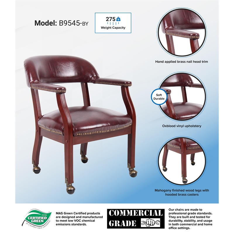 Boss Office Ivy League Faux Leather Executive Mobile Guest Chair in Burgundy