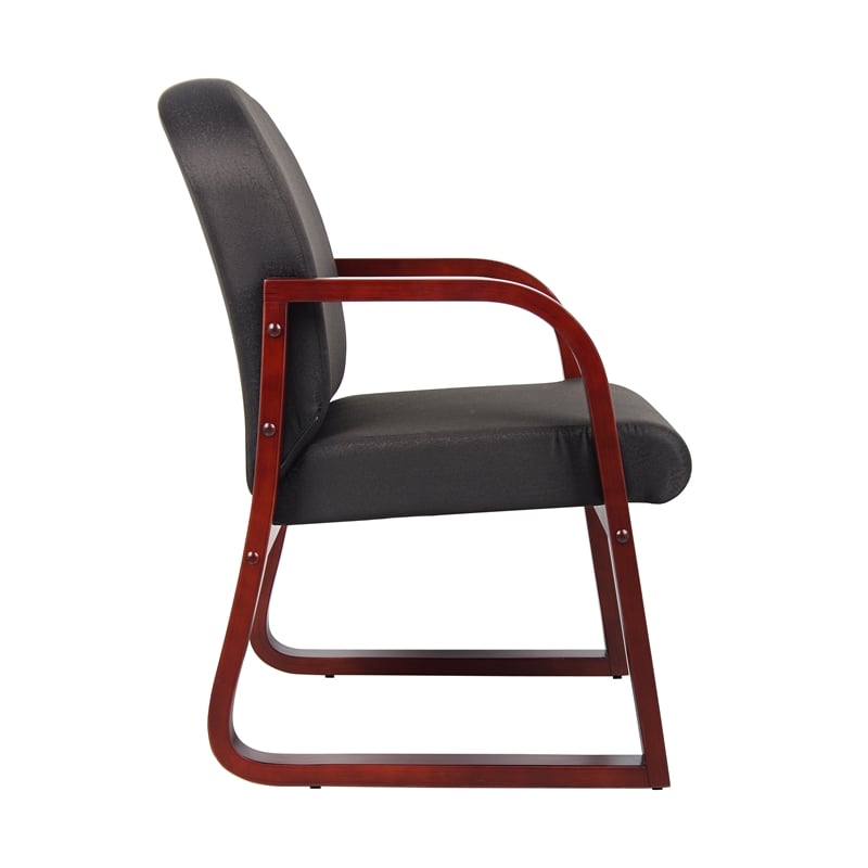Boss Office Fabric Upholstered Sled Base Reception Chair in Black