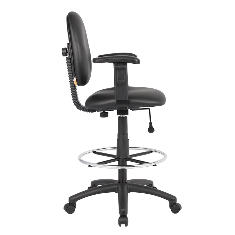 Boss Office Adjustable Arm Faux Leather Upholstered Drafting Stool in Black