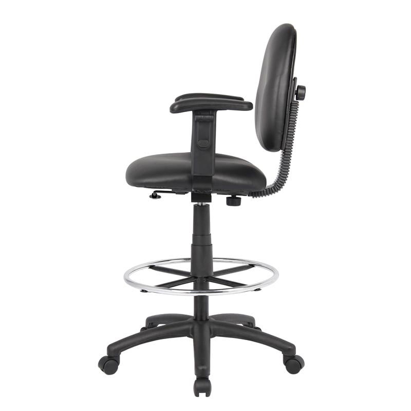 Boss Office Adjustable Arm Faux Leather Upholstered Drafting Stool in Black