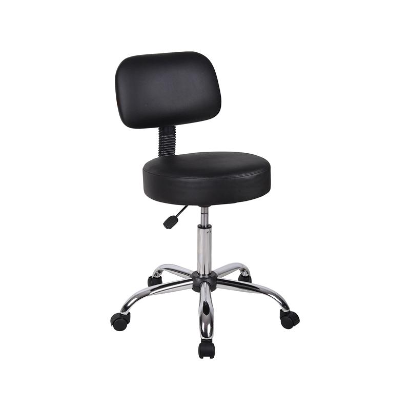 Boss Office Products Vinyl Mid-Back Medical Stool in Black