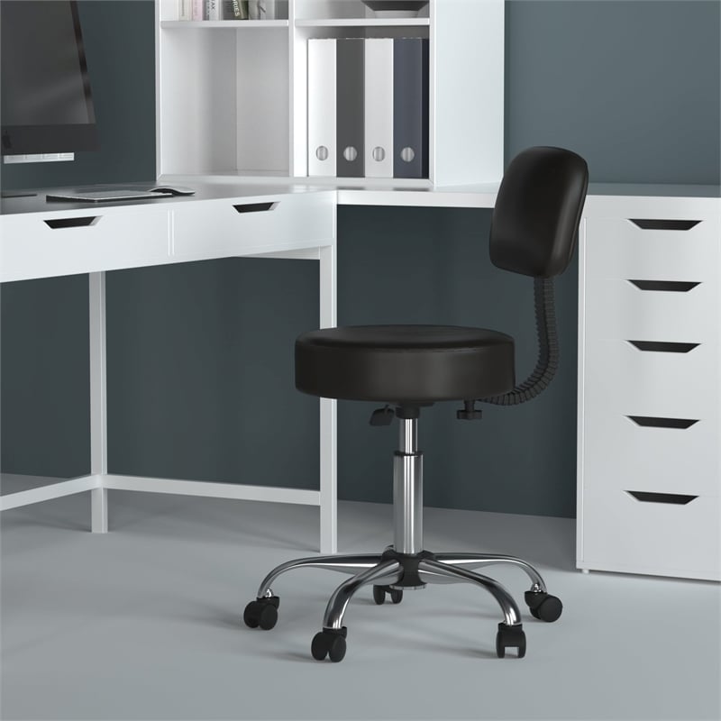 Boss Office Products Vinyl Mid-Back Medical Stool in Black