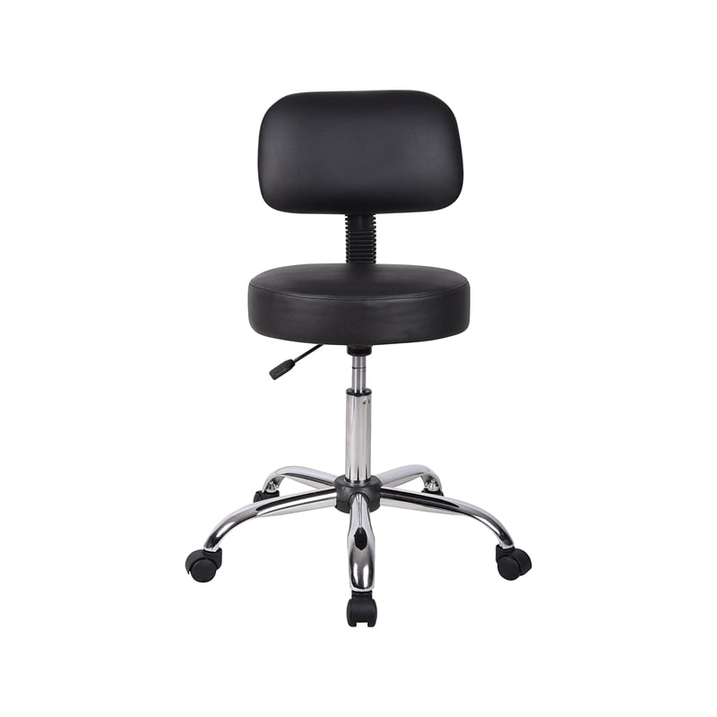 Boss Office Products Vinyl Mid-Back Medical Stool in Black