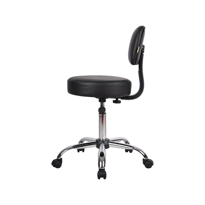 Boss Office Products Vinyl Mid-Back Medical Stool in Black