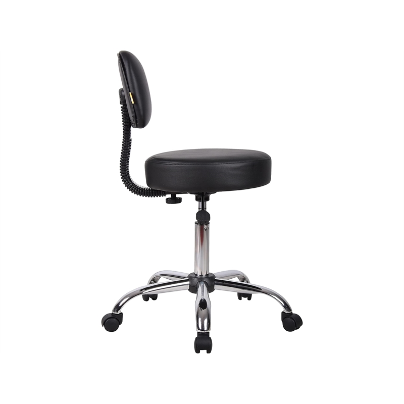 Boss Office Products Vinyl Mid-Back Medical Stool in Black