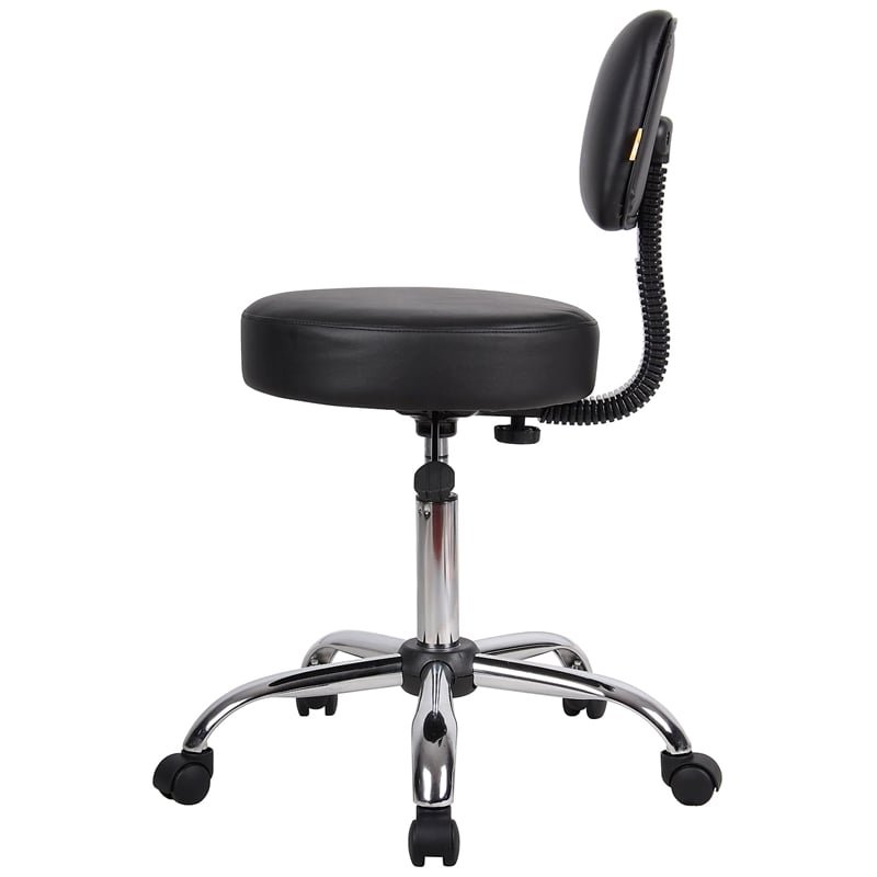 Boss Office Products Vinyl Mid-Back Medical Stool in Black