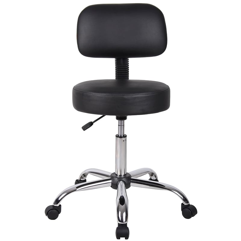 Boss Office Products Vinyl Mid-Back Medical Stool in Black