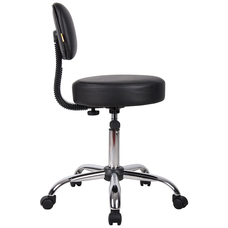 Boss Office Products Vinyl Mid-Back Medical Stool in Black