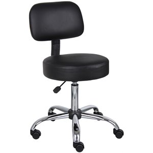 Boss Office Adjustable Faux Leather Backed Wheeled Office Stool in Black