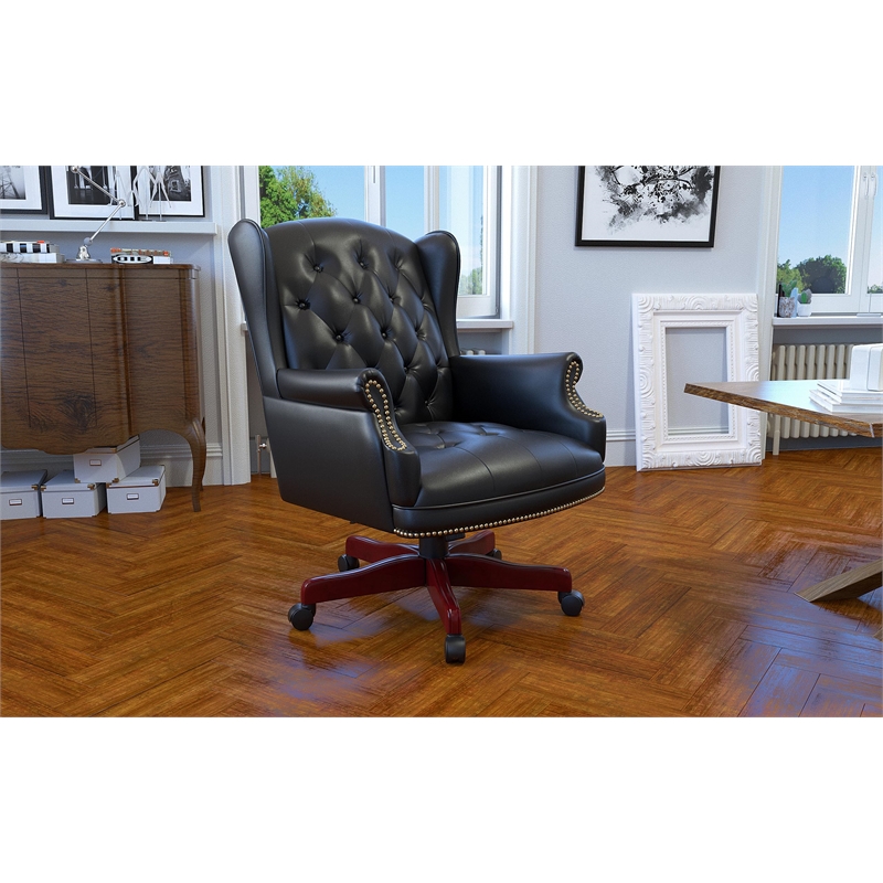 Boss Office Traditional High Back Faux Leather Tufted Executive Chair in Black