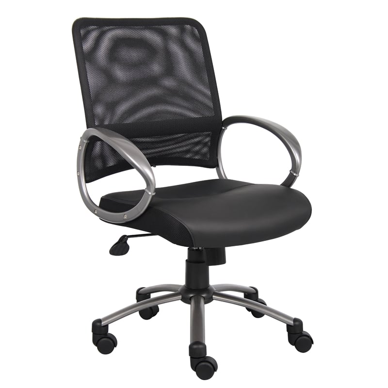 Boss Office Products Mesh Back LeatherPlus Task Office Chair in Black