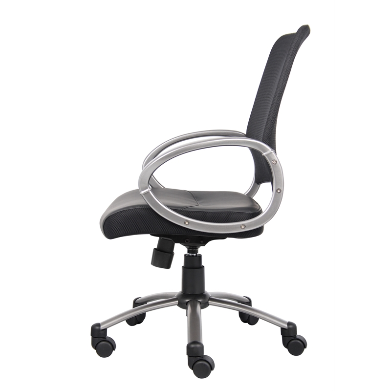 Boss Office Products Mesh Back LeatherPlus Task Office Chair in Black