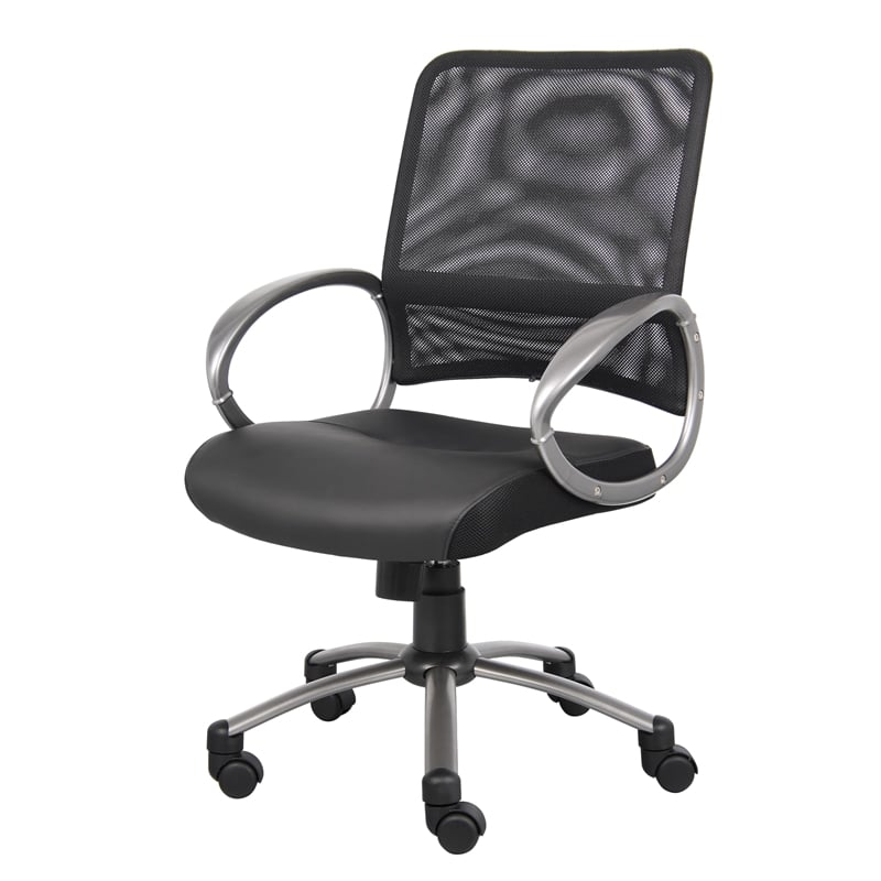 Boss Office Products Mesh Back LeatherPlus Task Office Chair in Black