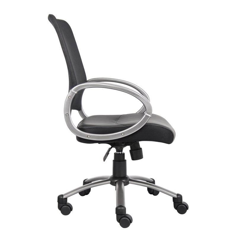 Boss Office Products Mesh Back LeatherPlus Task Office Chair in Black